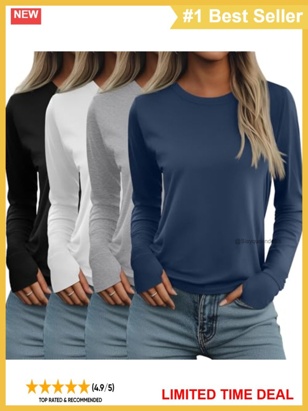 4 Pack Womens Long Sleeve Thumb Hole Shirts Loose Fit Tunic Tops